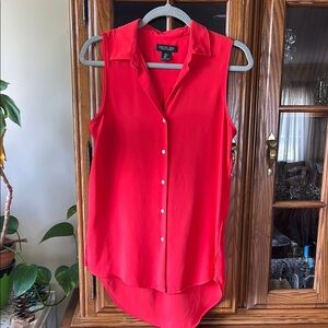 Red Sleeveless Button-Up Top